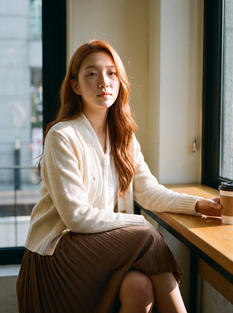 카페 창가에 앉은 모습