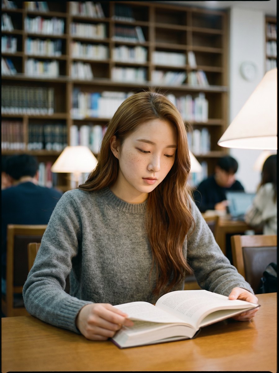 도서관에서 책 읽는 모습