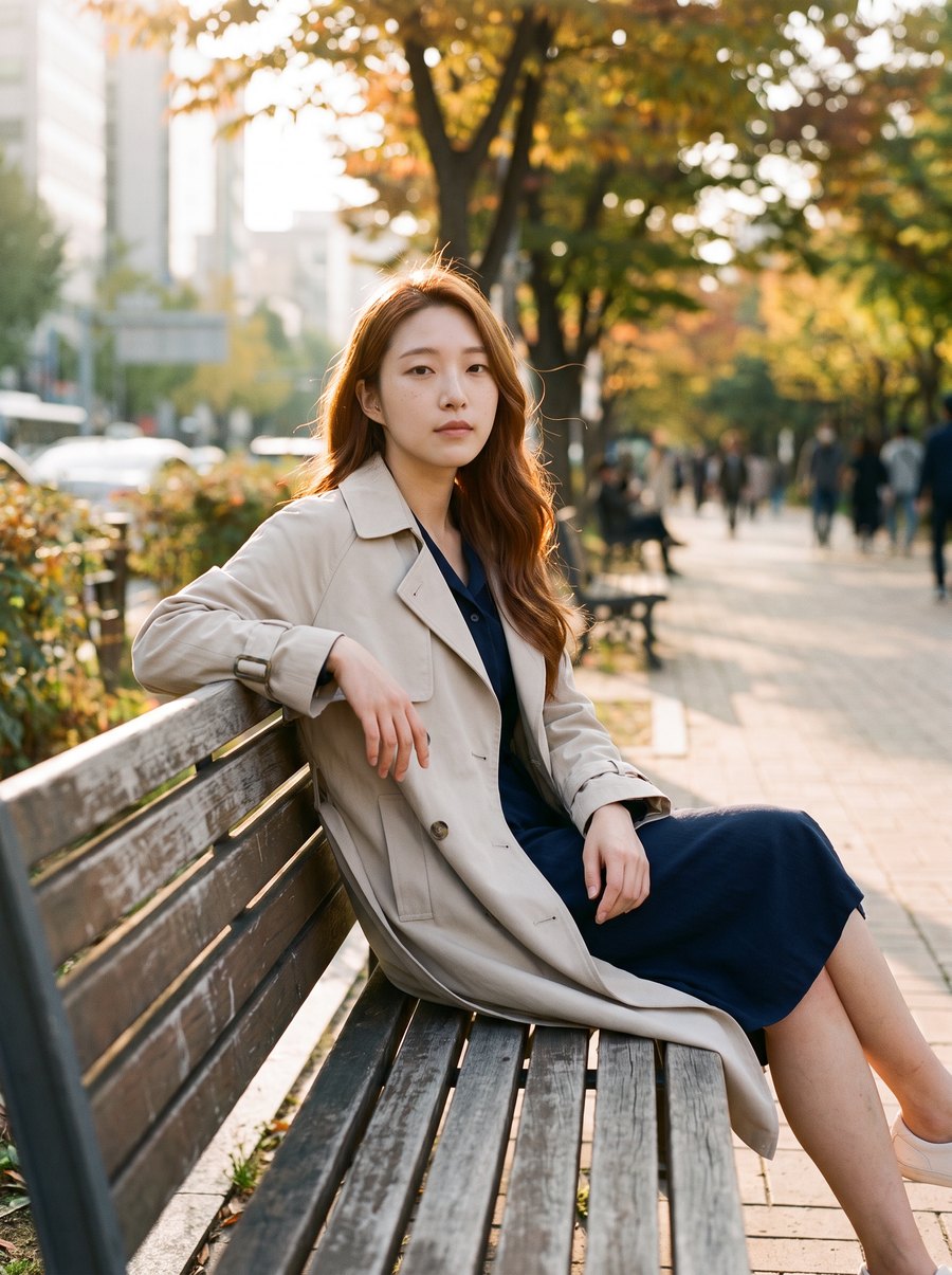 공원 벤치에 앉은 모습