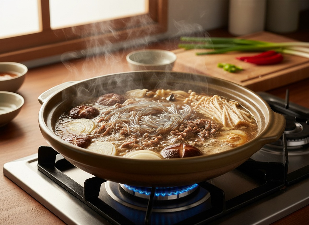 냄비에서 끓는 모습